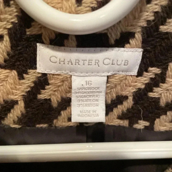 Charter Club Women’s Houndstooth Double-Breasted Wool Coat Size 16 Timeless - Picture 8 of 10